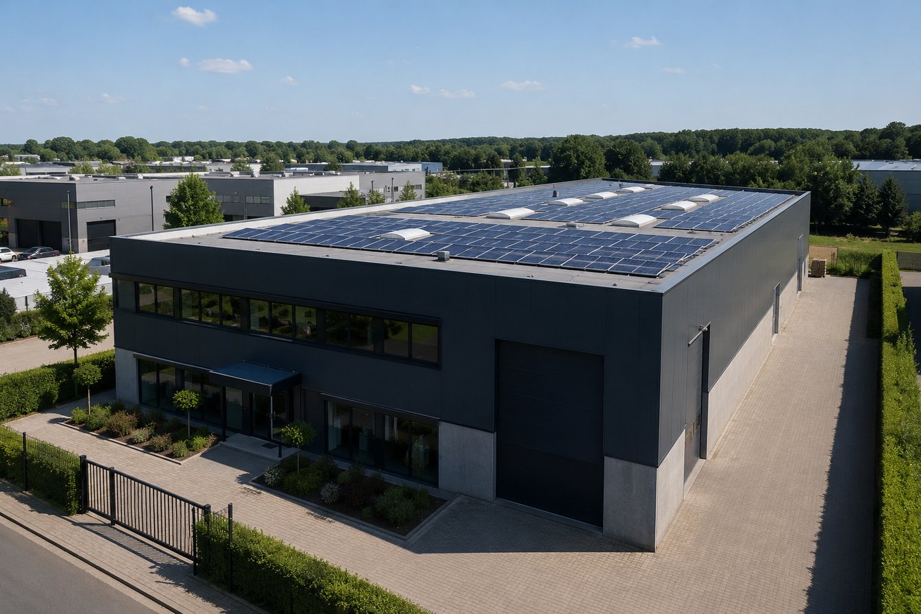 Zonnepanelenpark op dak van industrieel pand